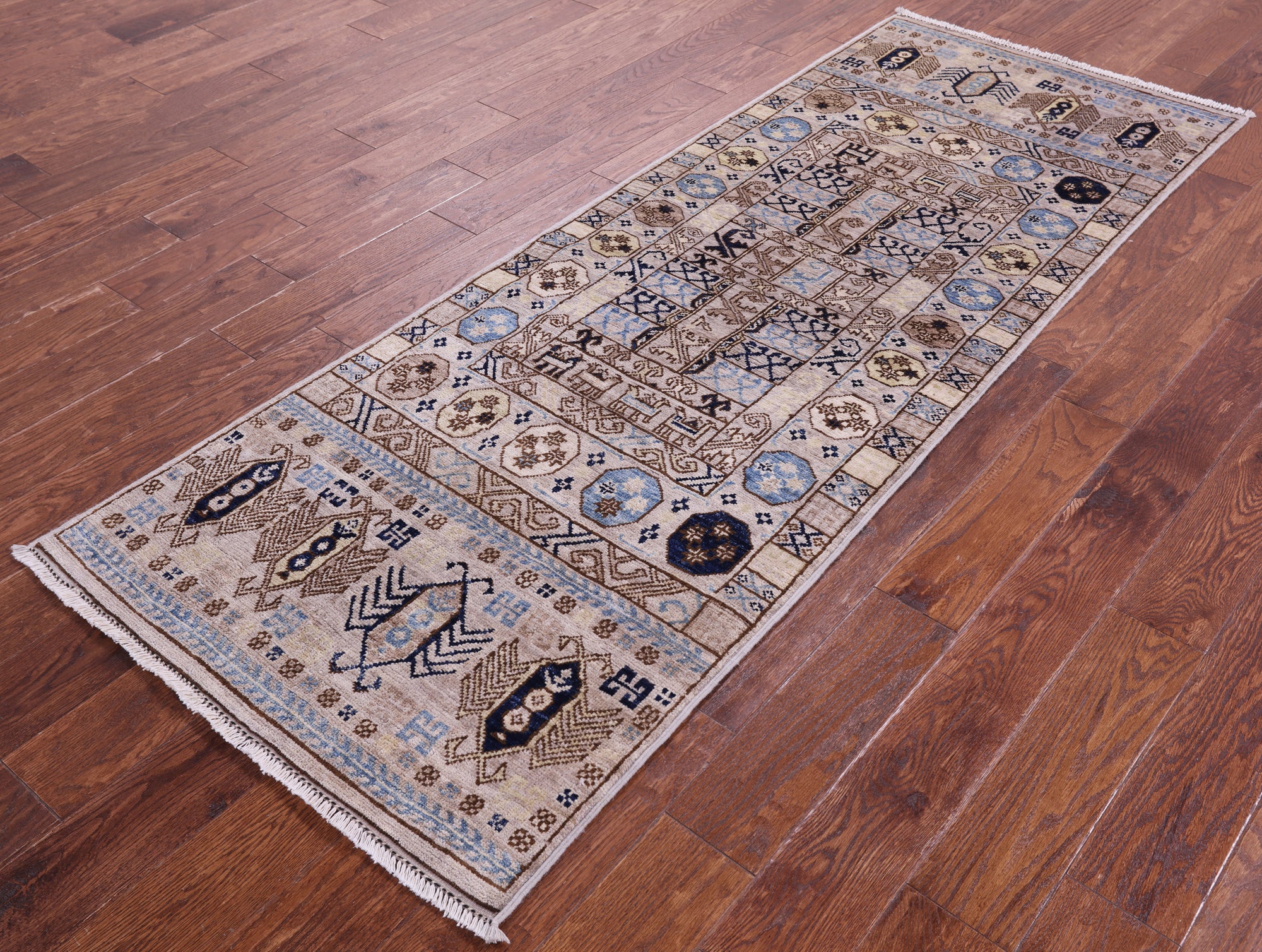 Ivory Turkmen Ersari Hand Knotted Wool Runner Rug - 2' 9" X 7' 8" - Golden Nile