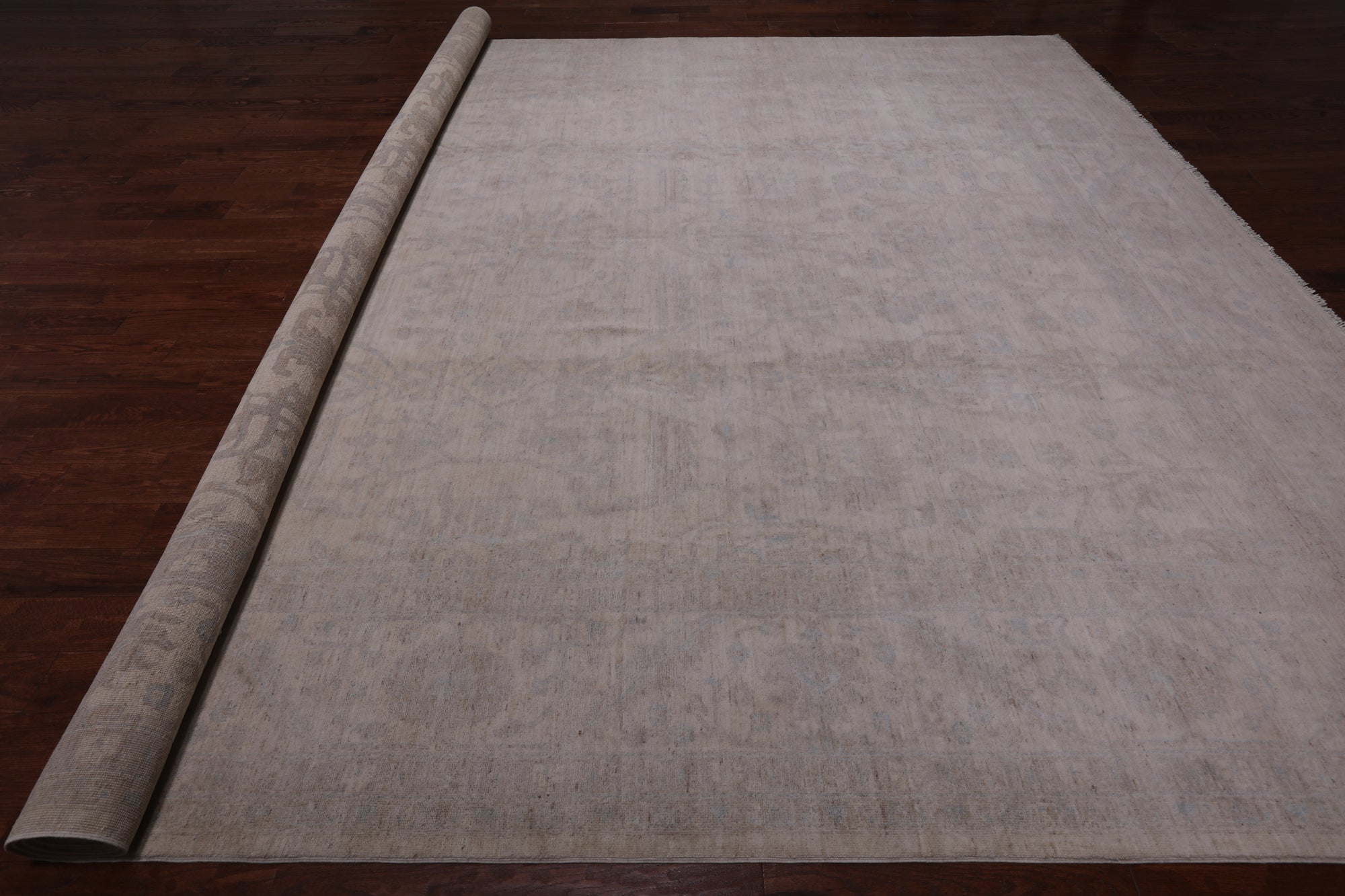 Ivory Turkish Oushak Handmade Wool Rug - 12' 2" X 15' 5"
