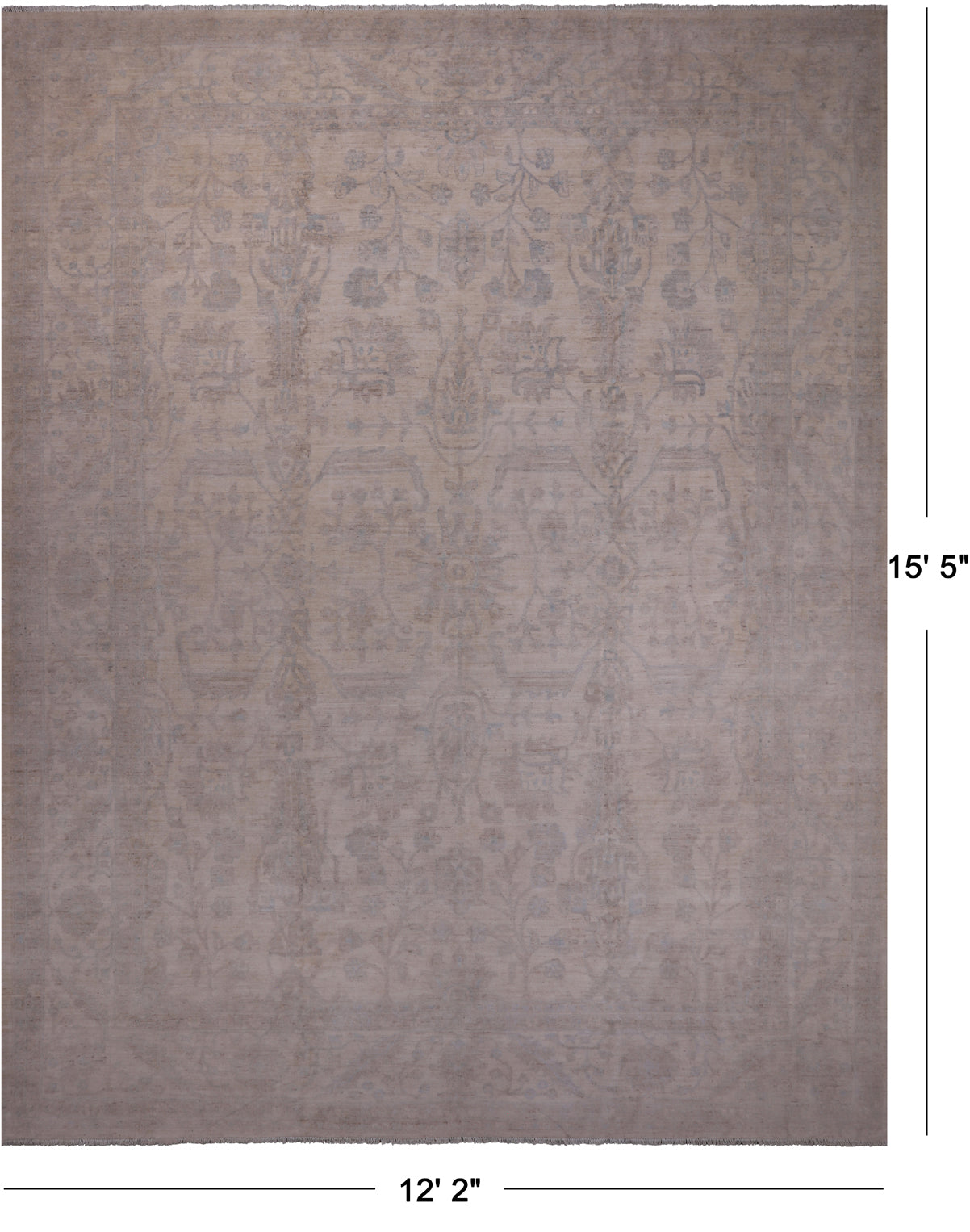 Ivory Turkish Oushak Handmade Wool Rug - 12' 2" X 15' 5"
