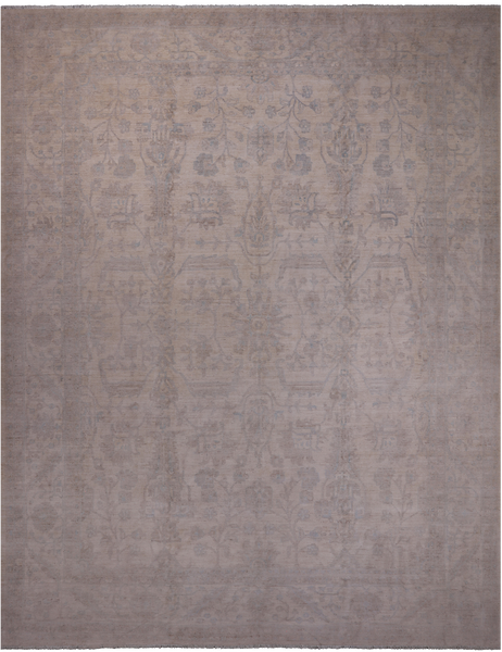 Ivory Turkish Oushak Handmade Wool Rug - 12' 2" X 15' 5"