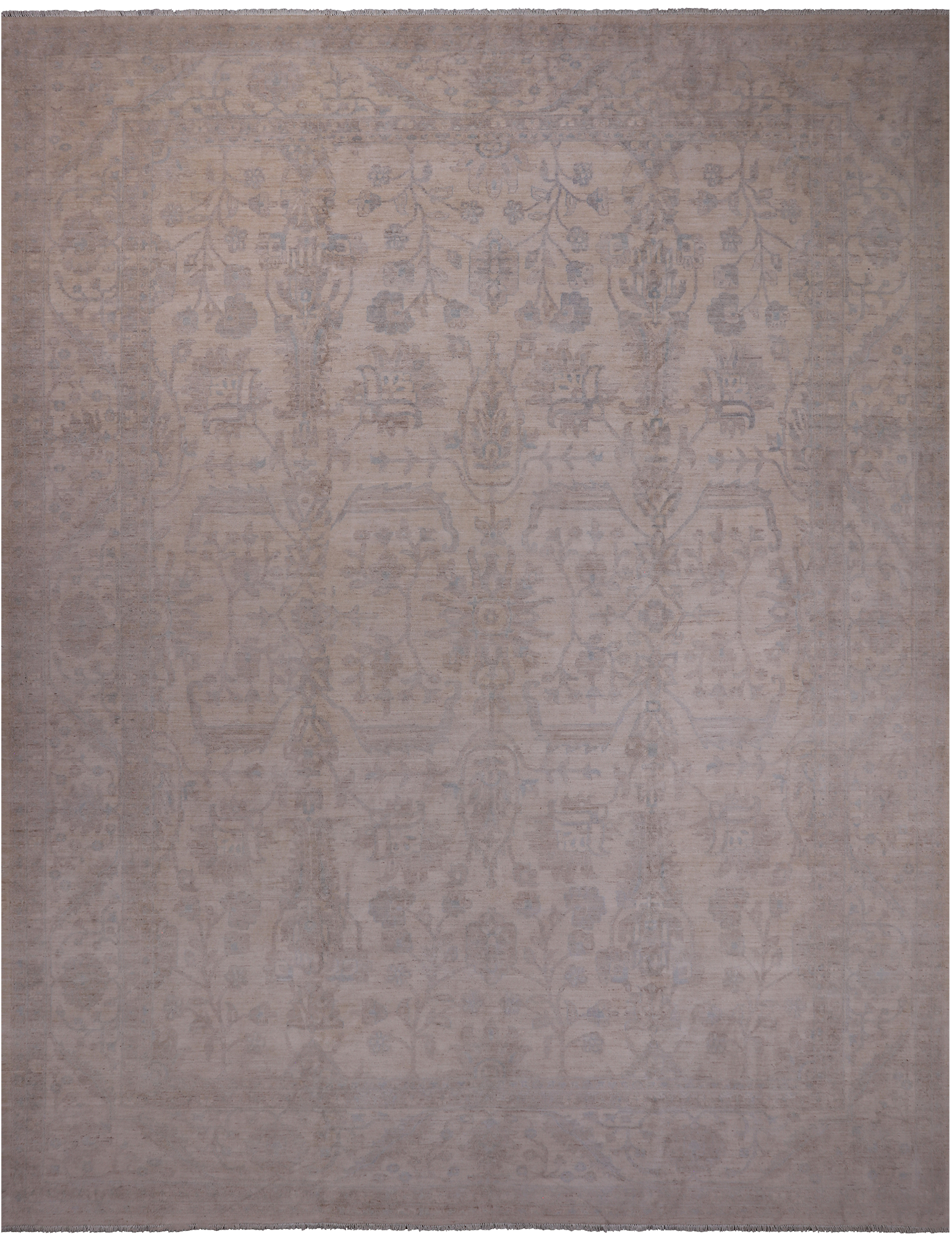 Ivory Turkish Oushak Handmade Wool Rug - 12' 2" X 15' 5"