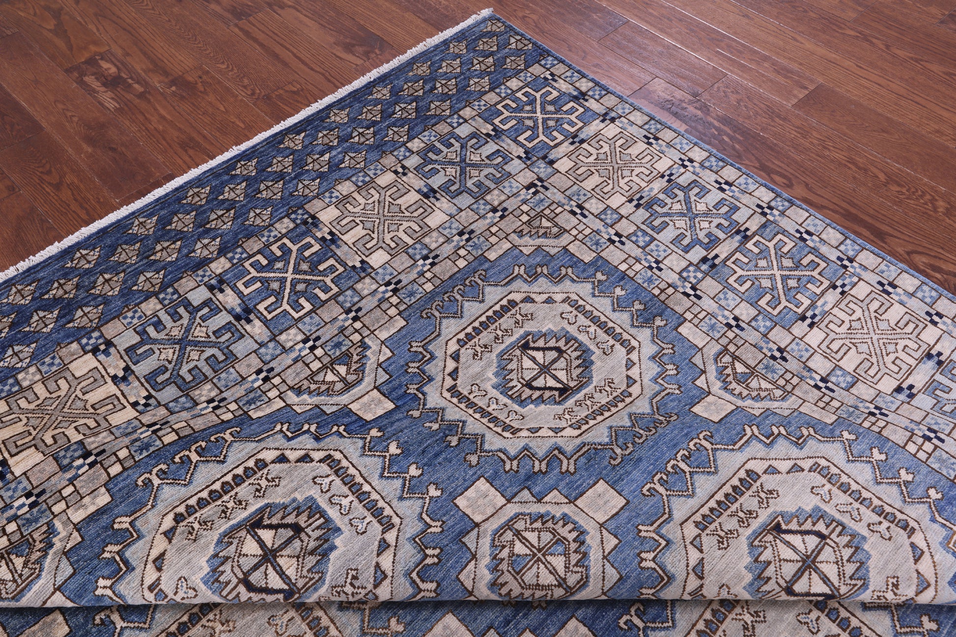 Blue Turkmen Ersari Hand Knotted Wool Rug - 8' 1" X 10' 9" - Golden Nile