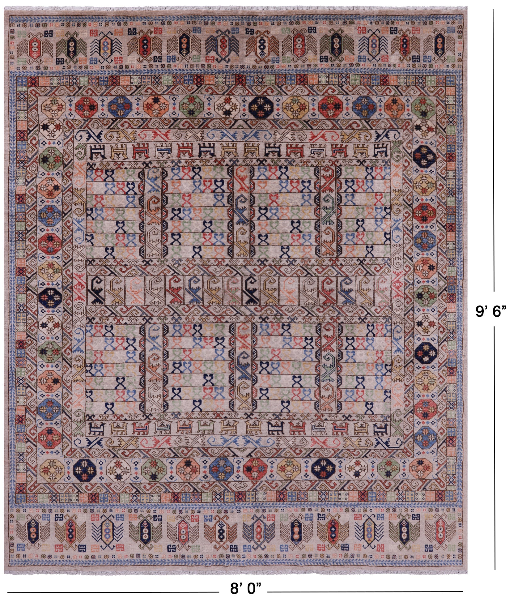 Turkmen Ersari Handmade Wool Rug - 8' 0" X 9' 6" - Golden Nile