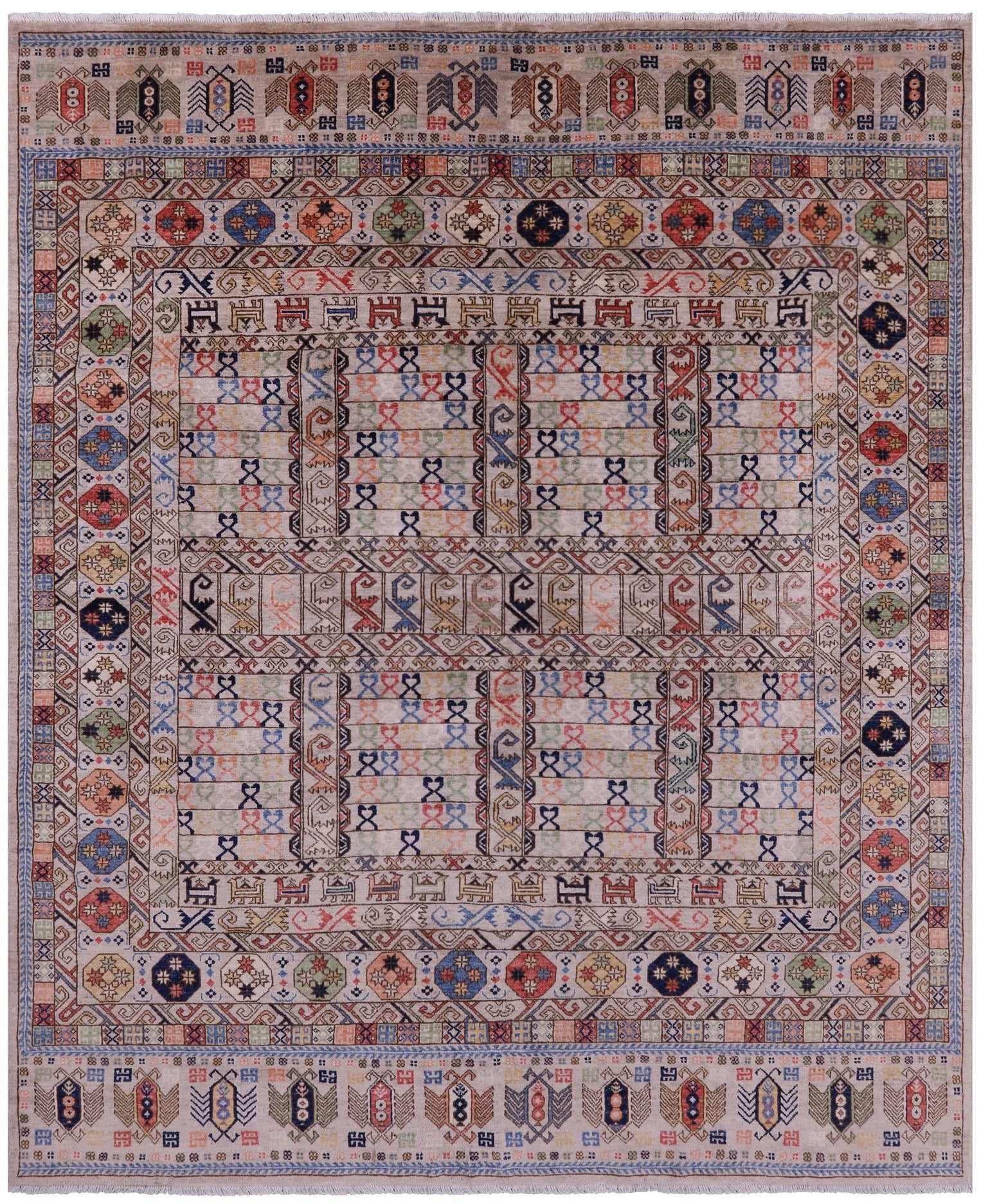 Turkmen Ersari Handmade Wool Rug - 8' 0" X 9' 6" - Golden Nile
