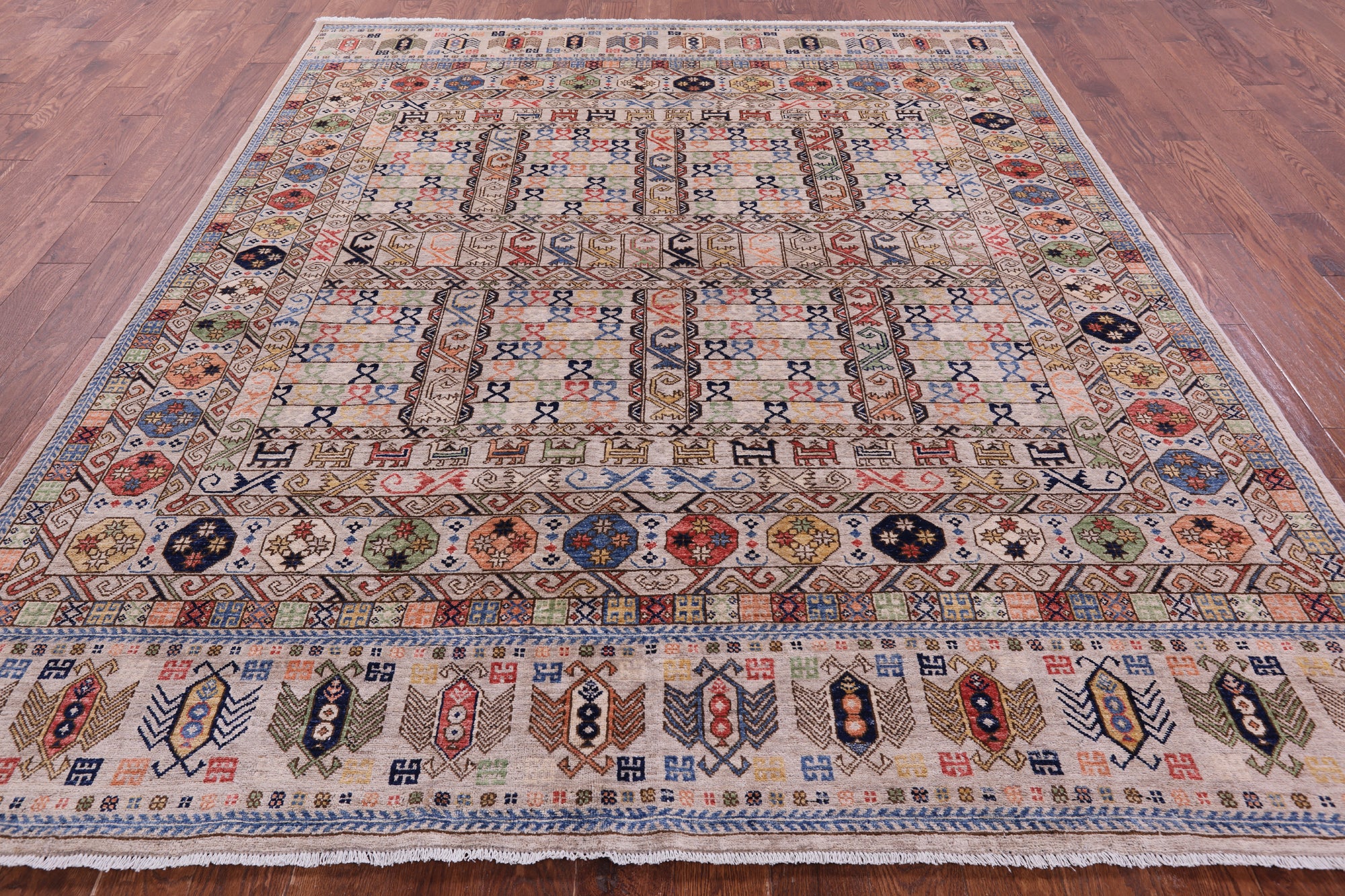 Turkmen Ersari Handmade Wool Rug - 8' 0" X 9' 6" - Golden Nile