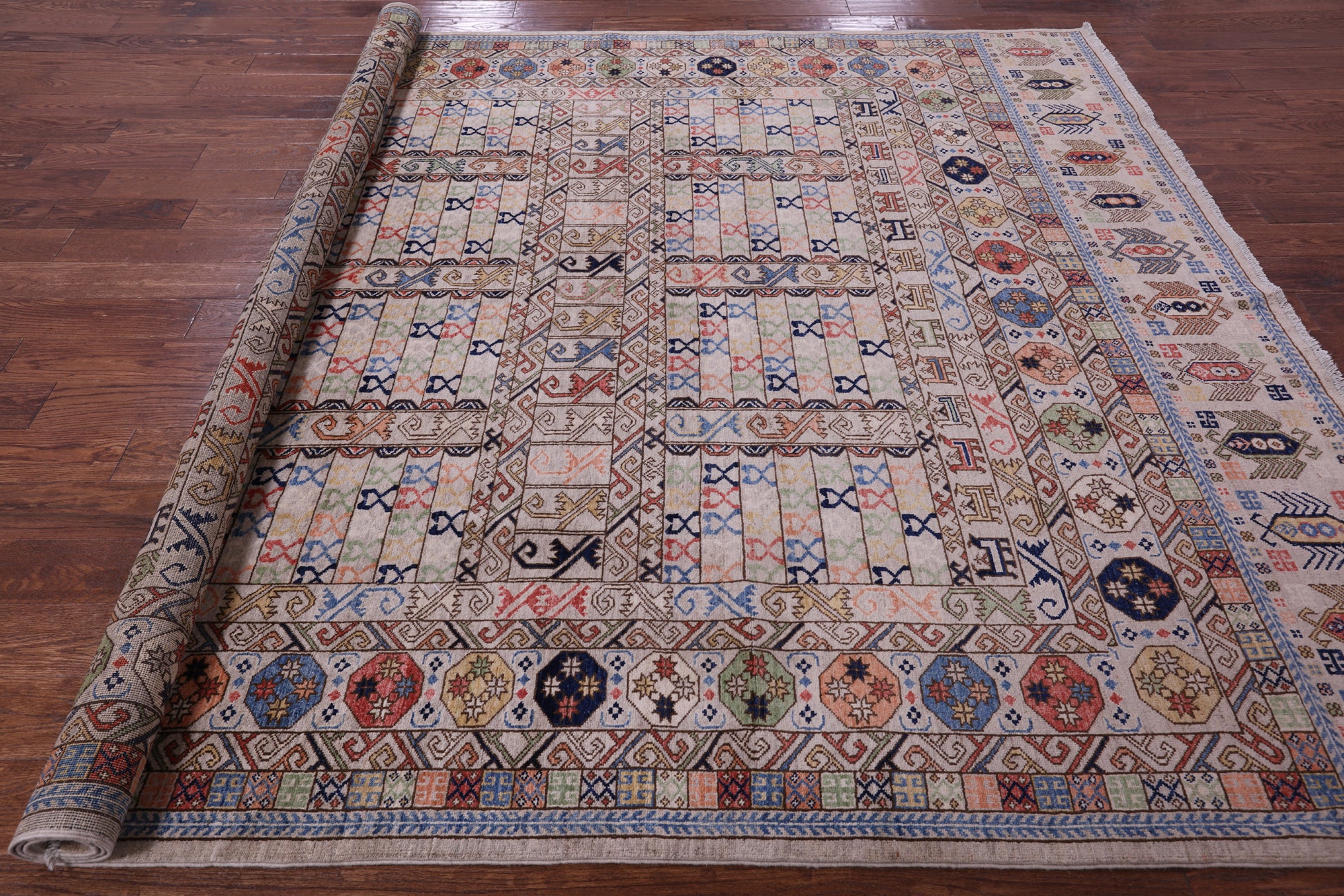 Turkmen Ersari Handmade Wool Rug - 8' 0" X 9' 6" - Golden Nile