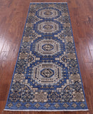 Blue Turkmen Ersari Hand Knotted Wool Rug - 2' 11" X 7' 10" - Golden Nile