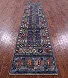 Blue Turkmen Ersari Handmade Wool Runner Rug - 2' 8" X 12' 2" - Golden Nile