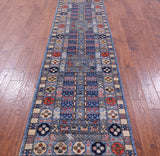 Blue Turkmen Ersari Handmade Wool Runner Rug - 2' 8" X 12' 2" - Golden Nile