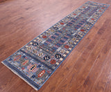 Blue Turkmen Ersari Handmade Wool Runner Rug - 2' 8" X 12' 2" - Golden Nile