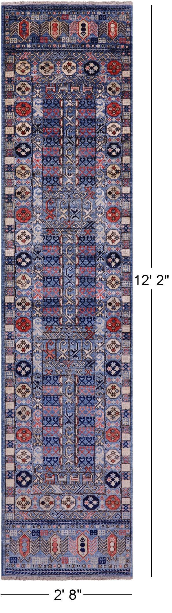 Blue Turkmen Ersari Handmade Wool Runner Rug - 2' 8" X 12' 2" - Golden Nile