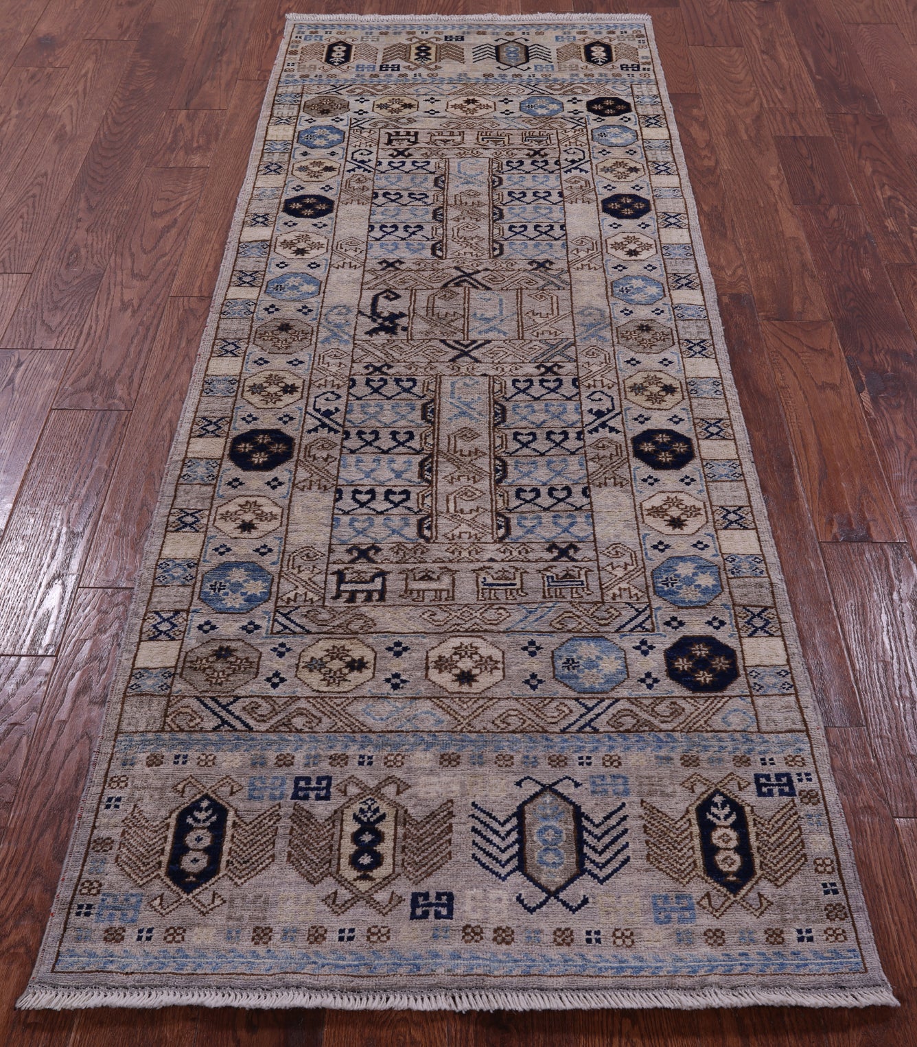 Ivory Turkmen Ersari Hand Knotted Wool Runner Rug - 2' 10" X 7' 10" - Golden Nile