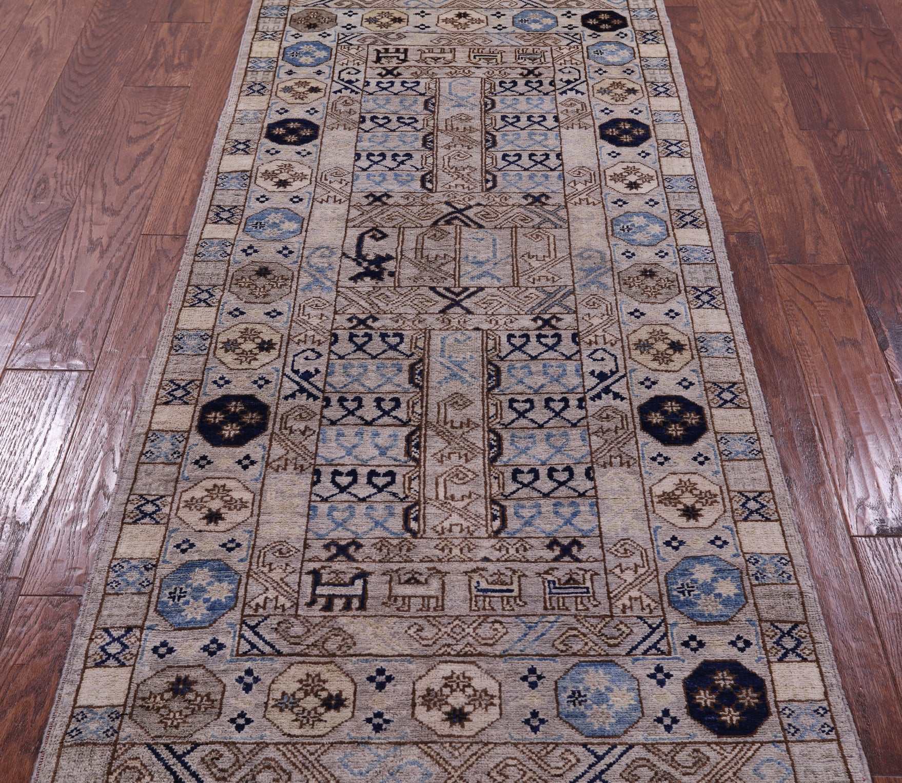 Ivory Turkmen Ersari Hand Knotted Wool Runner Rug - 2' 10" X 7' 10" - Golden Nile