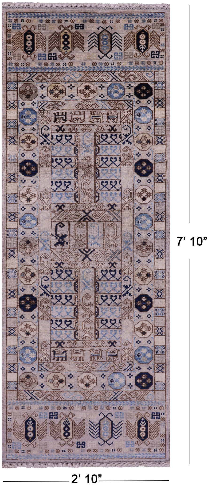 Ivory Turkmen Ersari Hand Knotted Wool Runner Rug - 2' 10" X 7' 10" - Golden Nile
