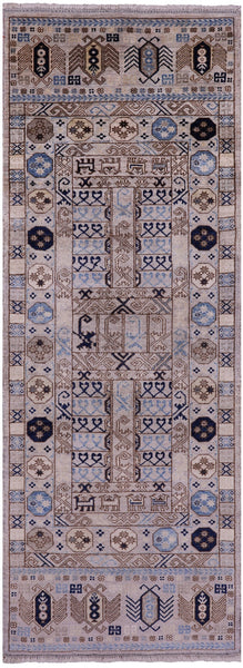 Ivory Turkmen Ersari Hand Knotted Wool Runner Rug - 2' 10" X 7' 10" - Golden Nile