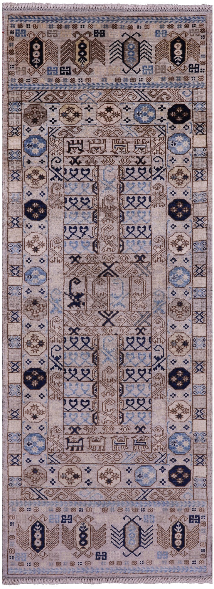 Ivory Turkmen Ersari Hand Knotted Wool Runner Rug - 2' 10" X 7' 10" - Golden Nile