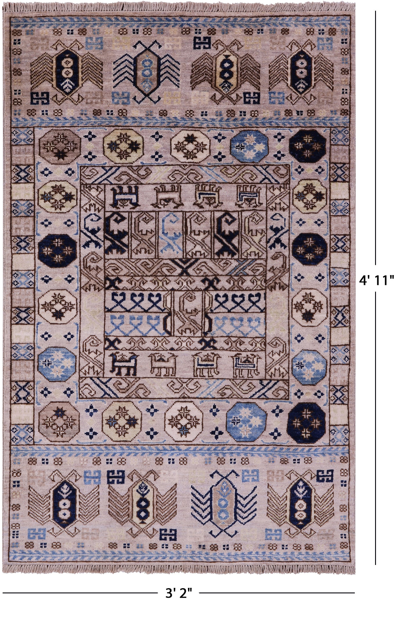 Turkmen Ersari Hand Knotted Wool Rug - 3' 2" X 4' 11" - Golden Nile
