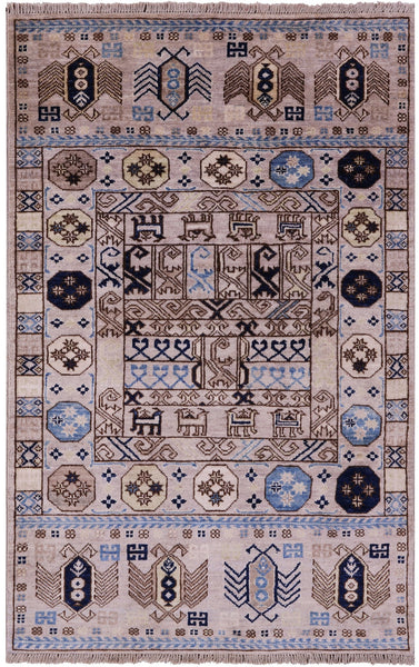 Turkmen Ersari Hand Knotted Wool Rug - 3' 2" X 4' 11" - Golden Nile
