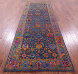 Blue Persian Tabriz Hand Knotted Wool & Silk Runner Rug - 4' 1" X 12' 2" - Golden Nile