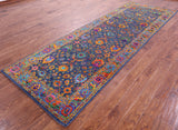 Blue Persian Tabriz Hand Knotted Wool & Silk Runner Rug - 4' 1" X 12' 2" - Golden Nile