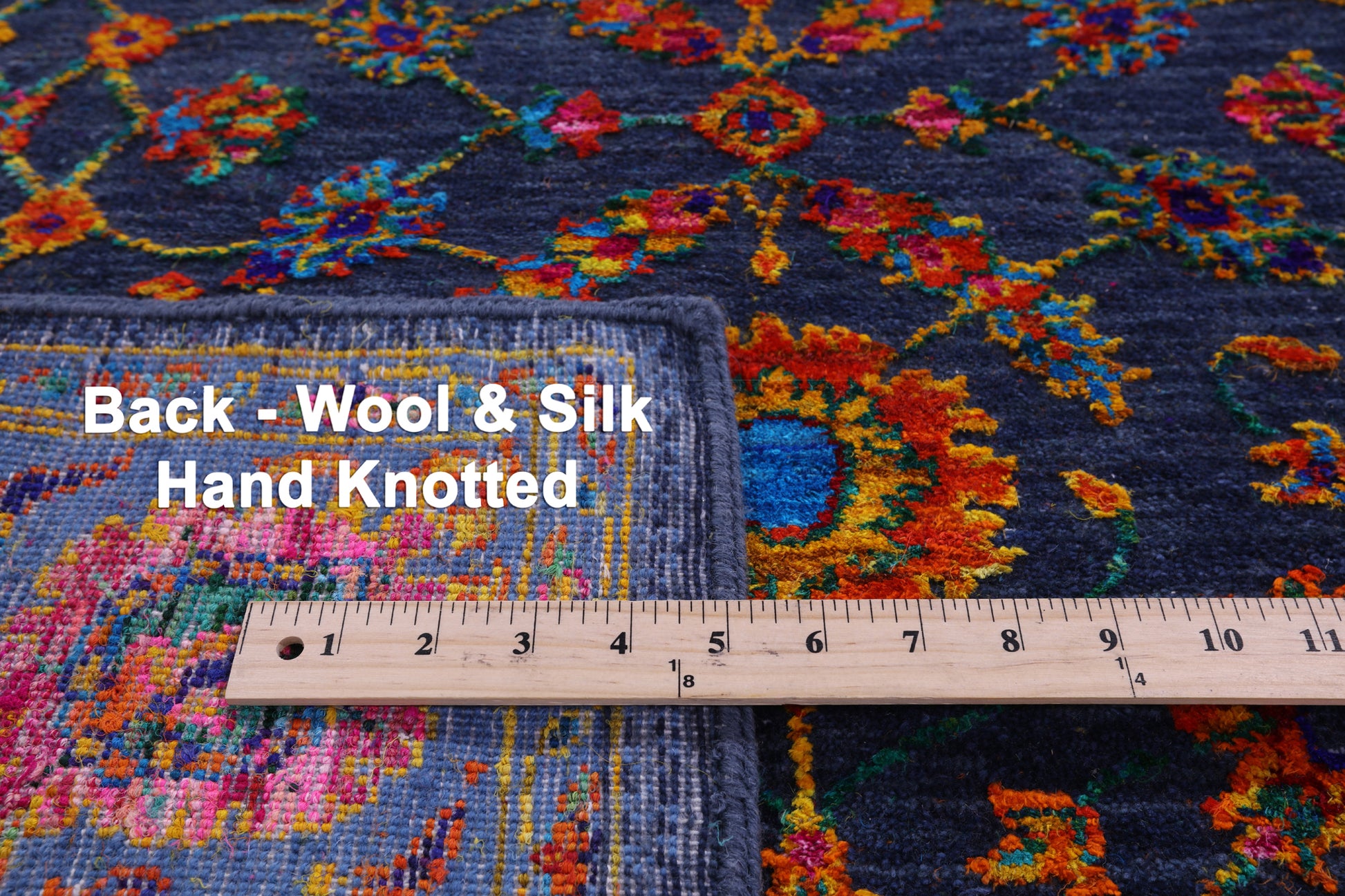 Blue Persian Tabriz Hand Knotted Wool & Silk Runner Rug - 4' 1" X 12' 2" - Golden Nile