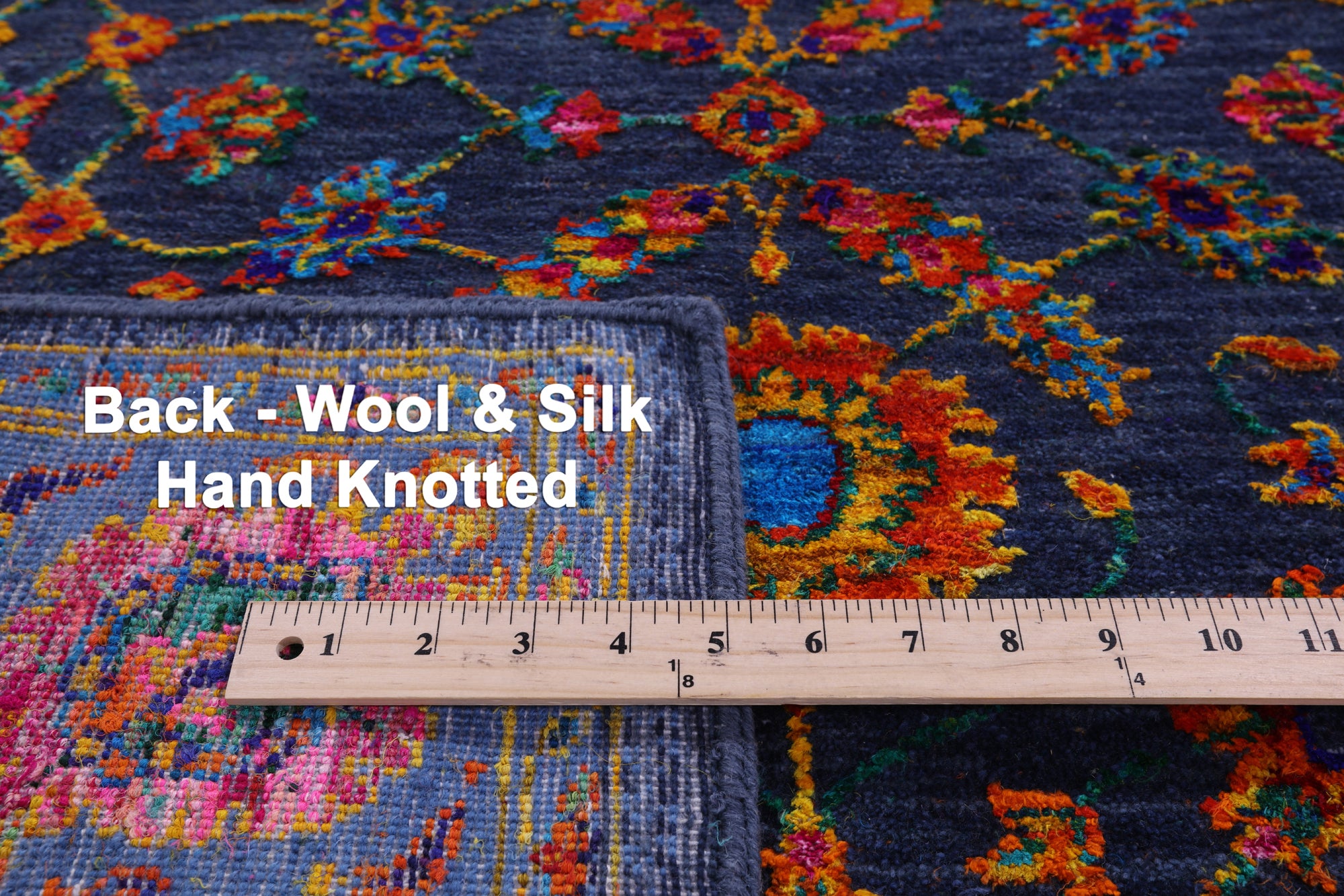 Blue Persian Tabriz Hand Knotted Wool & Silk Runner Rug - 4' 1" X 12' 2" - Golden Nile