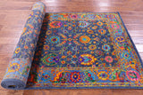 Blue Persian Tabriz Hand Knotted Wool & Silk Runner Rug - 4' 1" X 12' 2" - Golden Nile