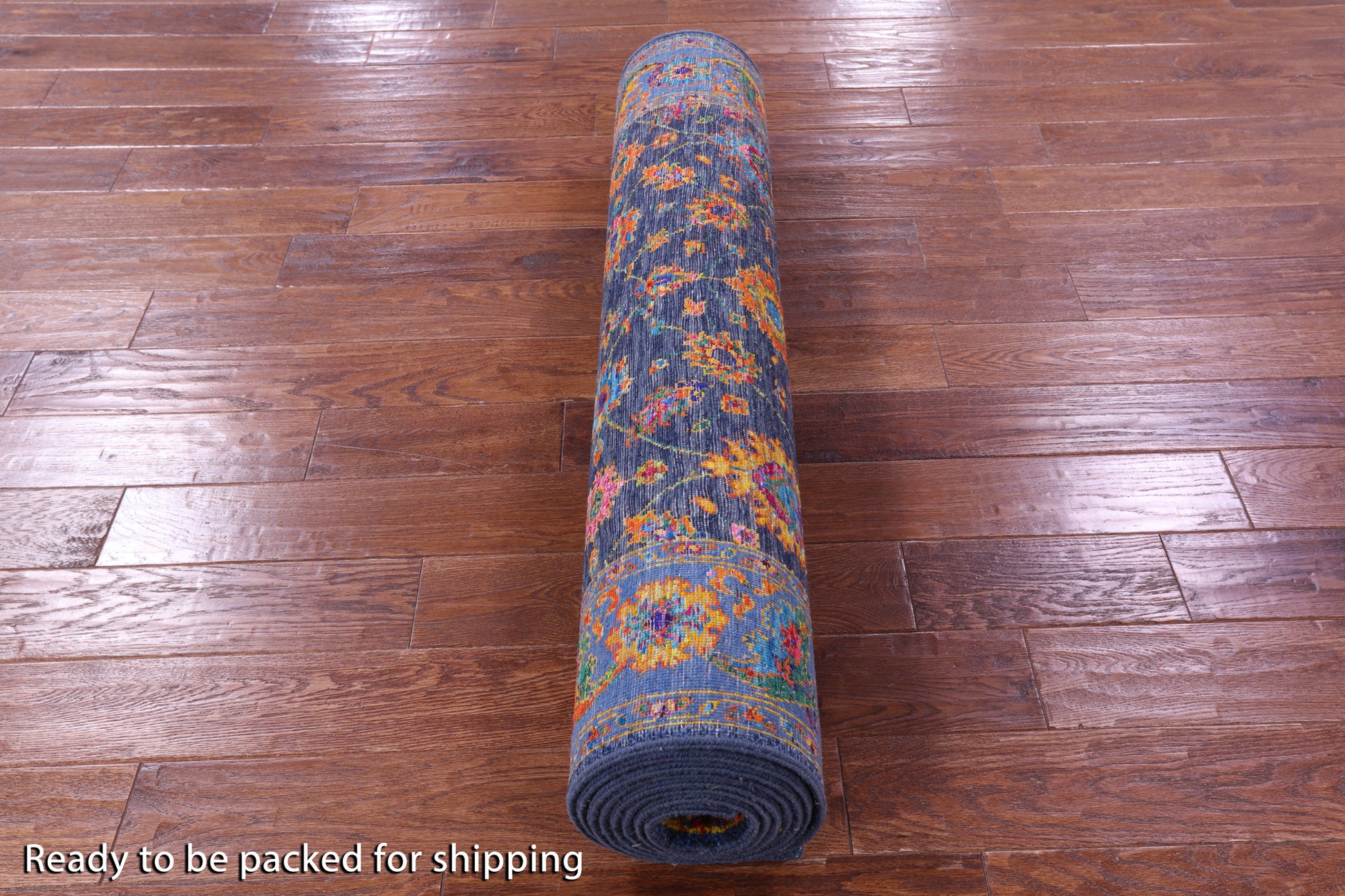 Blue Persian Tabriz Hand Knotted Wool & Silk Runner Rug - 4' 1" X 12' 2" - Golden Nile