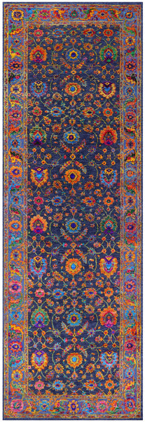 Blue Persian Tabriz Hand Knotted Wool & Silk Runner Rug - 4' 1" X 12' 2" - Golden Nile