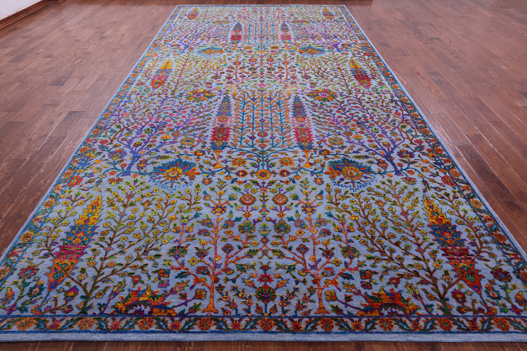 Blue Persian Ziegler Hand Knotted Wool & Silk Rug - 8' 1" X 16' 1" - Golden Nile