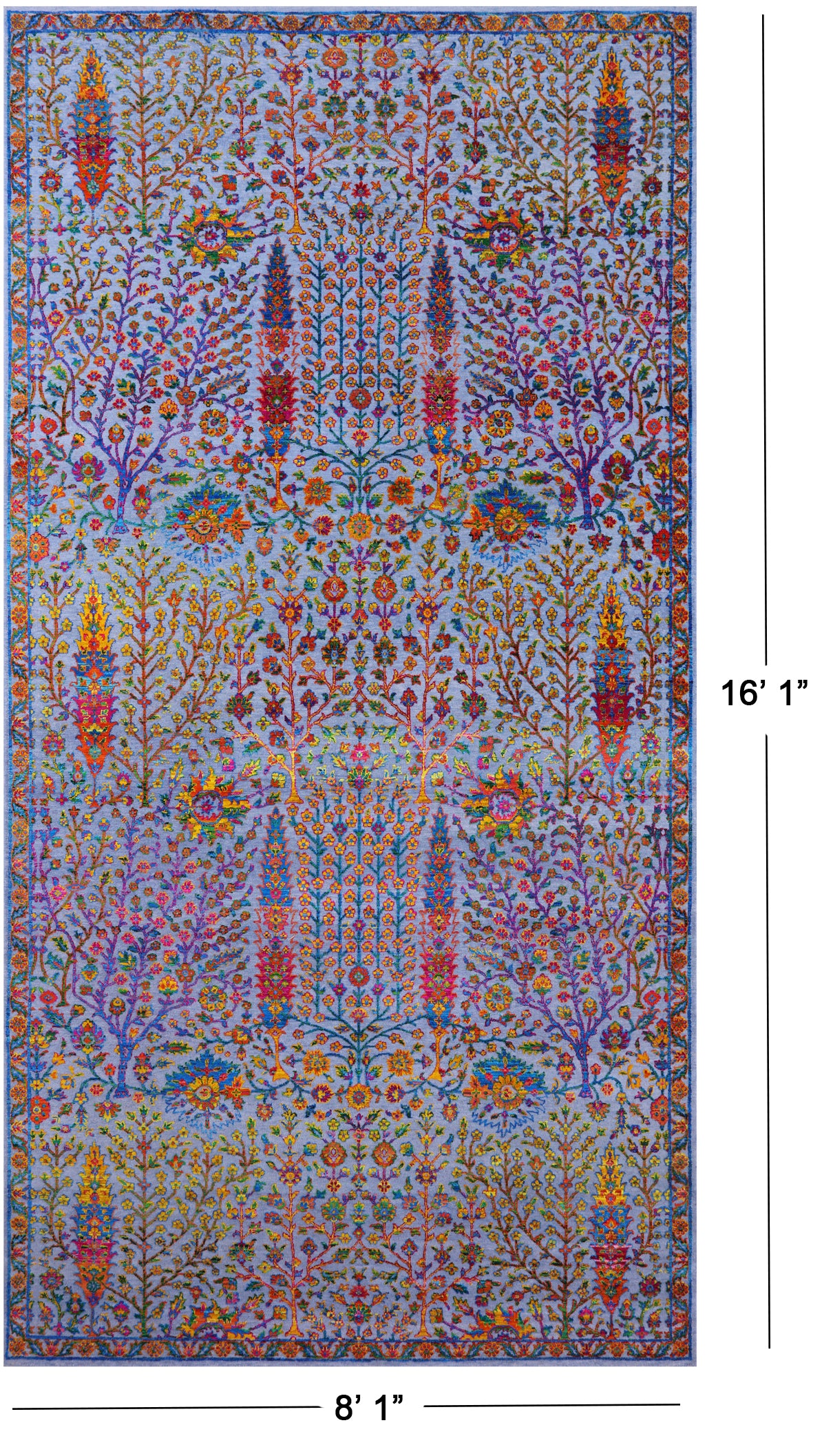 Blue Persian Ziegler Hand Knotted Wool & Silk Rug - 8' 1" X 16' 1" - Golden Nile