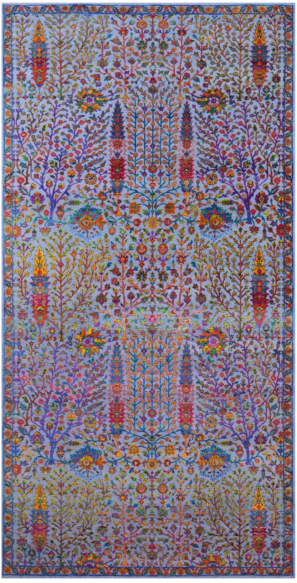 Blue Persian Ziegler Hand Knotted Wool & Silk Rug - 8' 1" X 16' 1" - Golden Nile