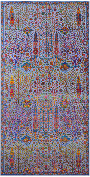 Blue Persian Ziegler Hand Knotted Wool & Silk Rug - 8' 1" X 16' 1" - Golden Nile