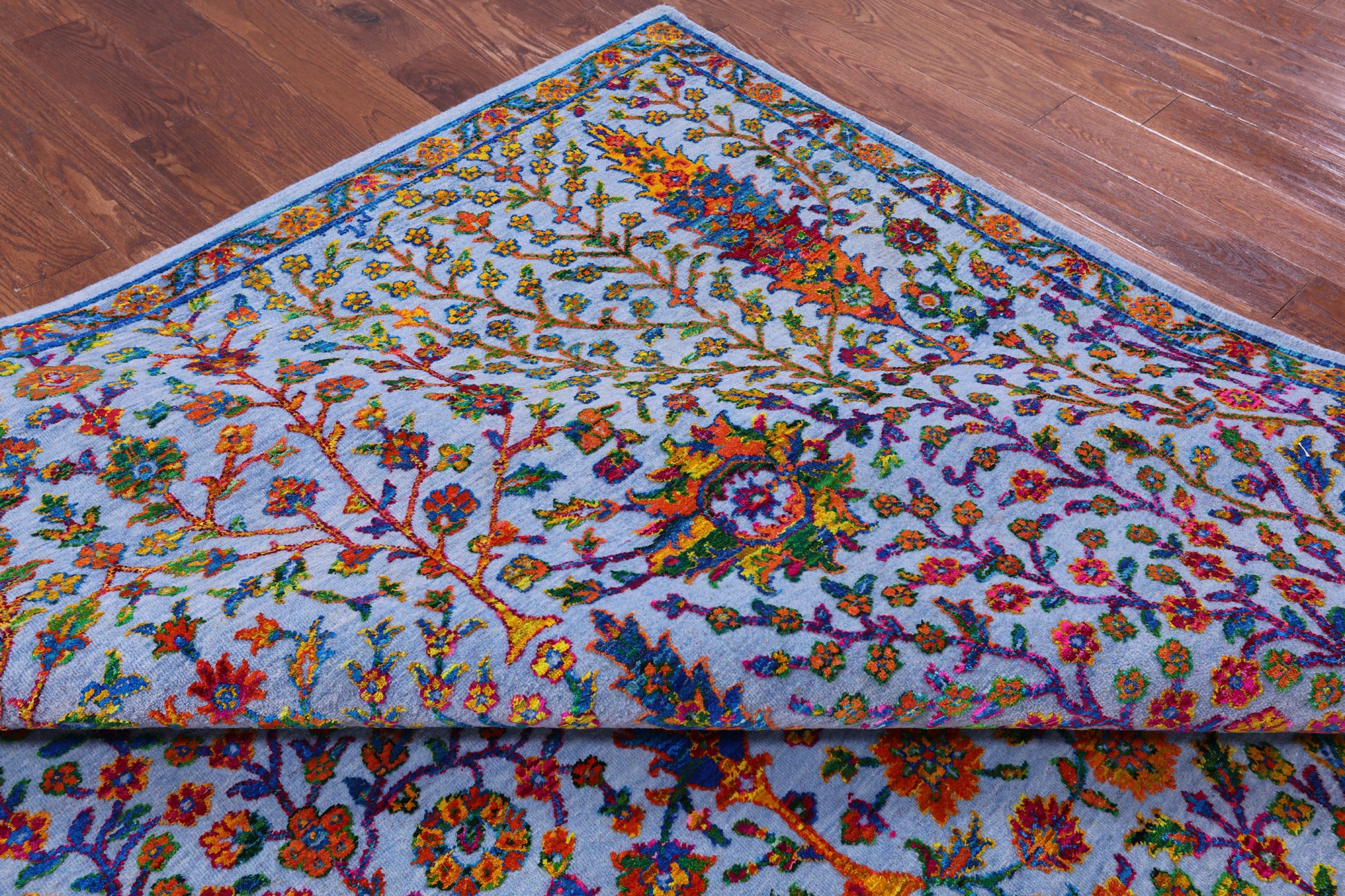 Blue Persian Ziegler Hand Knotted Wool & Silk Rug - 8' 1" X 16' 1" - Golden Nile