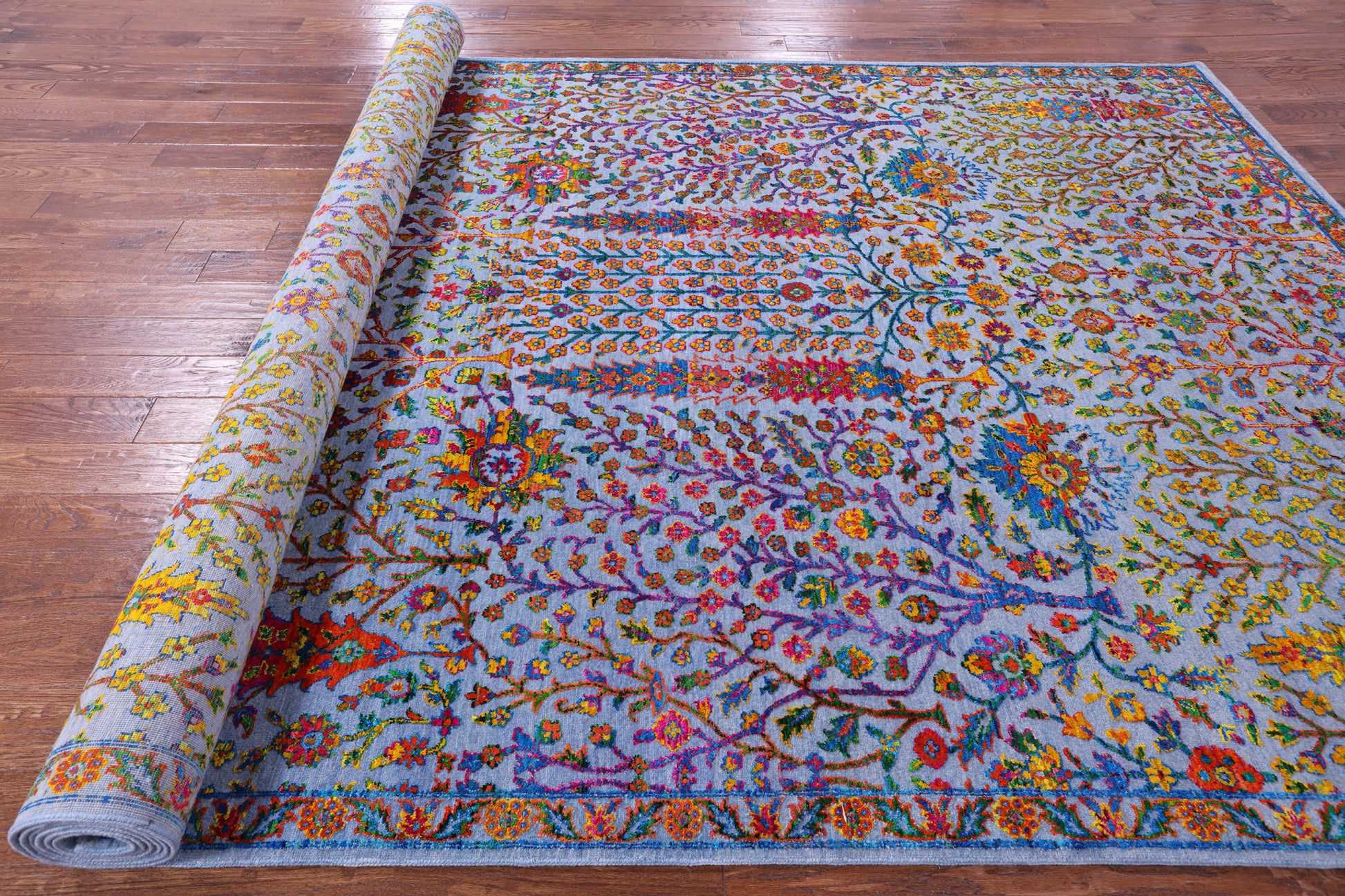 Blue Persian Ziegler Hand Knotted Wool & Silk Rug - 8' 1" X 16' 1" - Golden Nile