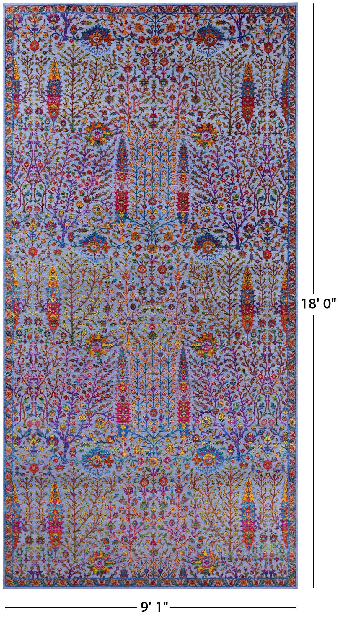 Blue Persian Ziegler Handmade Wool & Silk Rug - 9' 1" X 18' 0" - Golden Nile