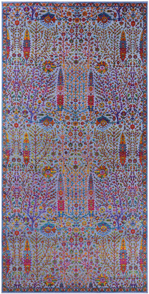 Blue Persian Ziegler Handmade Wool & Silk Rug - 9' 1" X 18' 0" - Golden Nile