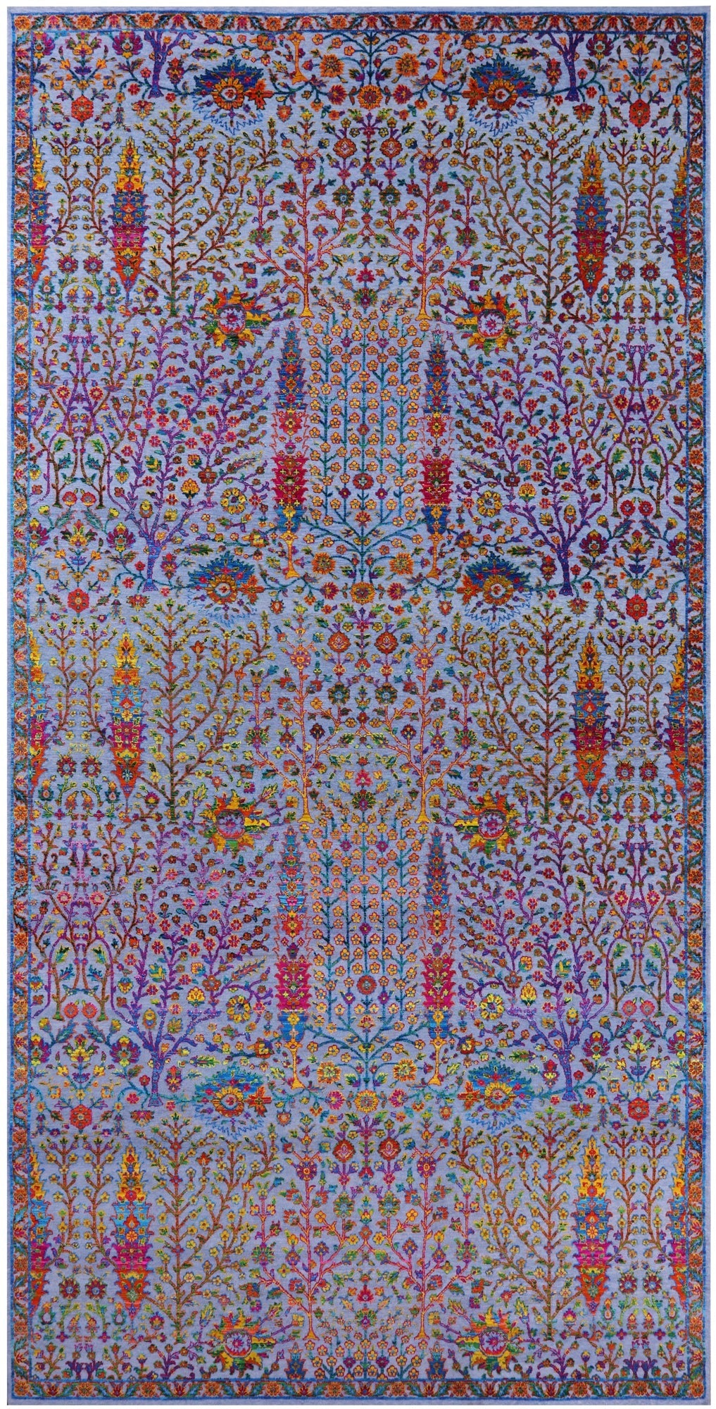 Blue Persian Ziegler Handmade Wool & Silk Rug - 9' 1" X 18' 0" - Golden Nile