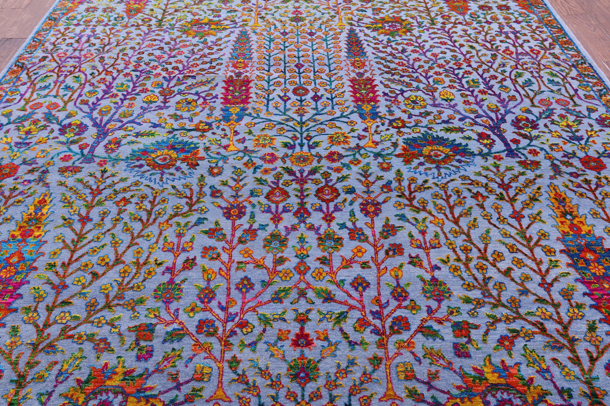 Blue Persian Ziegler Handmade Wool & Silk Rug - 9' 1" X 18' 0" - Golden Nile