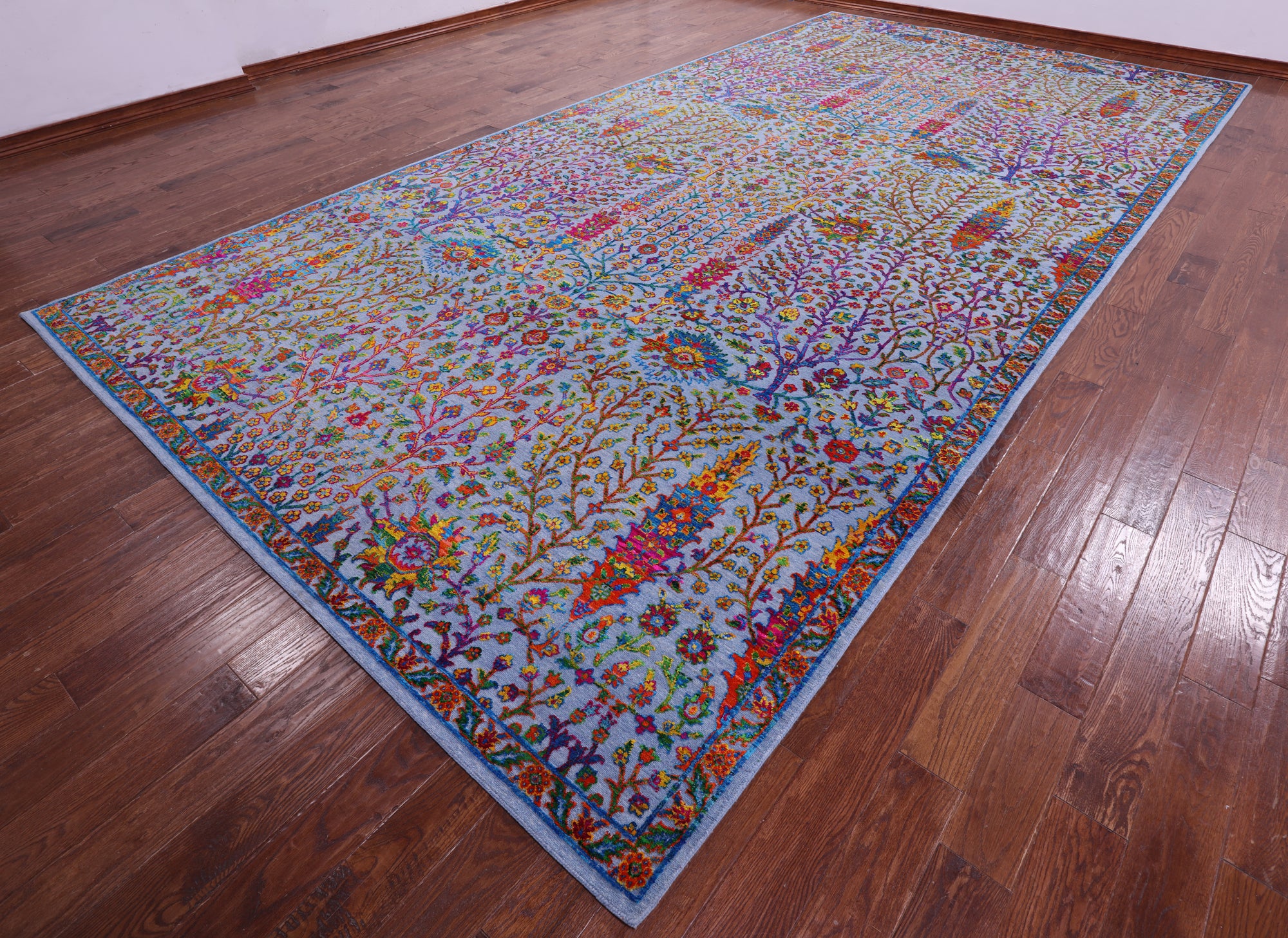 Blue Persian Ziegler Handmade Wool & Silk Rug - 9' 1" X 18' 0" - Golden Nile