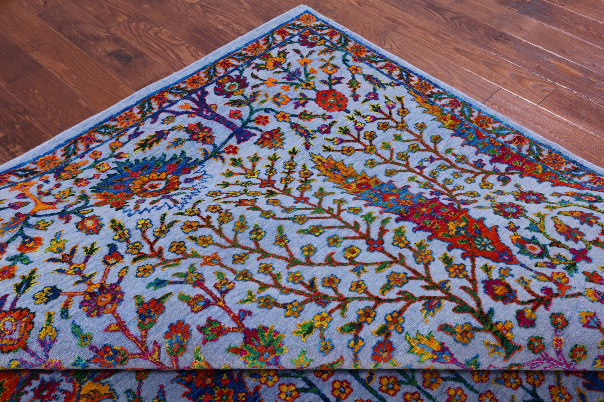 Blue Persian Ziegler Handmade Wool & Silk Rug - 9' 1" X 18' 0" - Golden Nile