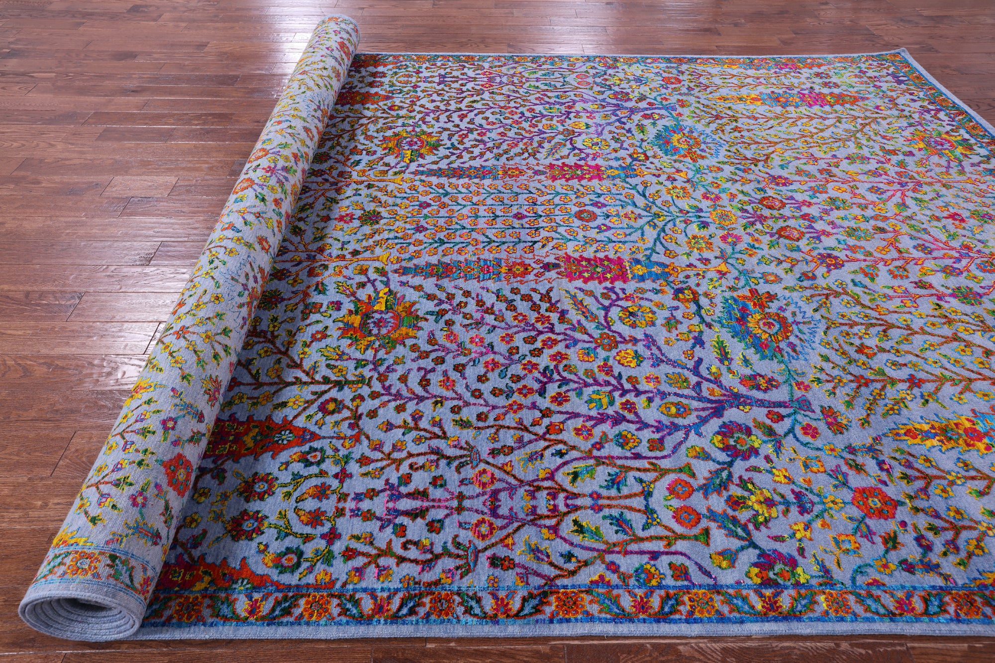 Blue Persian Ziegler Handmade Wool & Silk Rug - 9' 1" X 18' 0" - Golden Nile