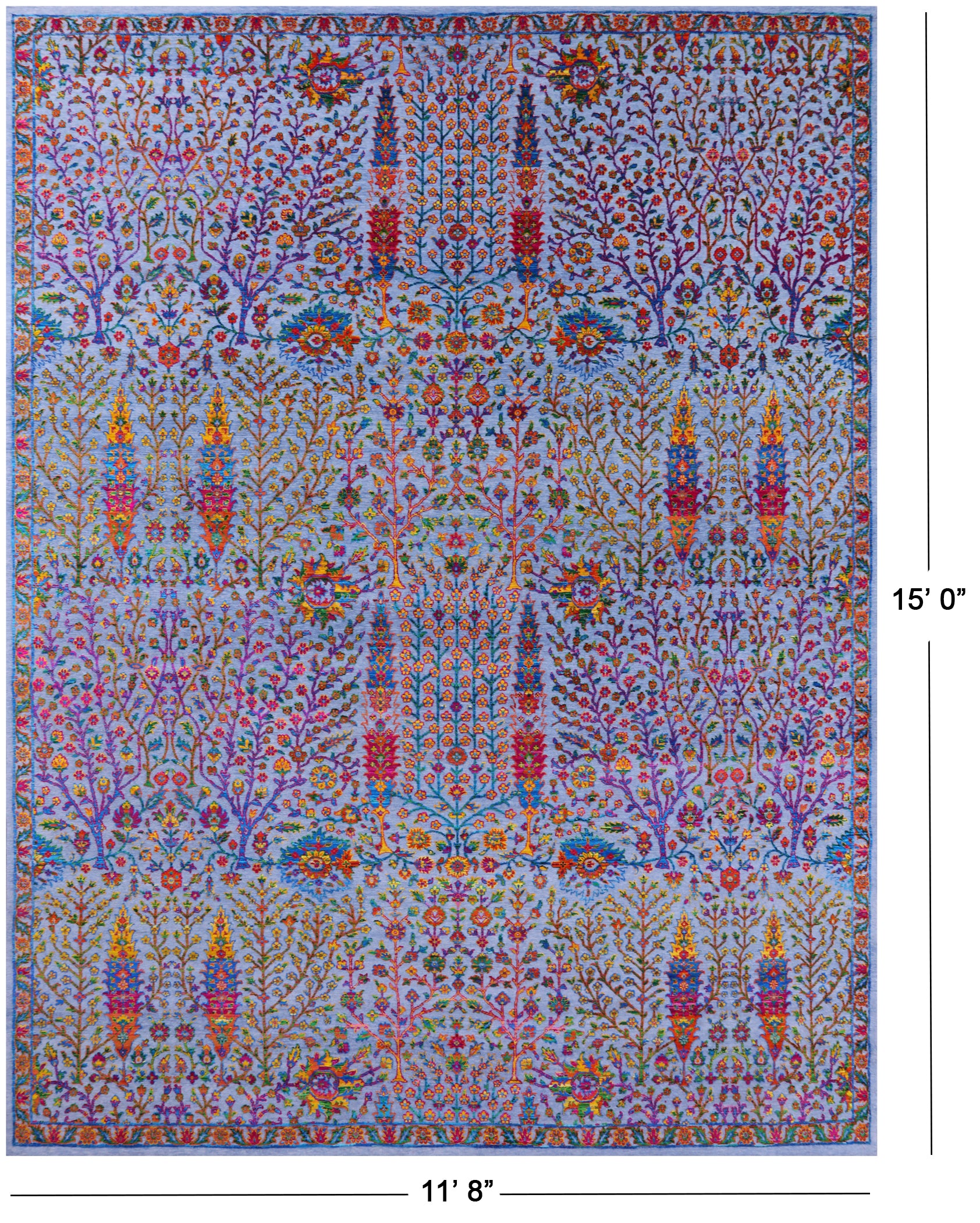Blue Persian Ziegler Hand Knotted Wool & Silk Rug - 11' 8" X 15' 0" - Golden Nile