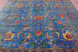 Blue Persian Tabriz Handmade Silk Rug - 8' 0" X 10' 4" - Golden Nile