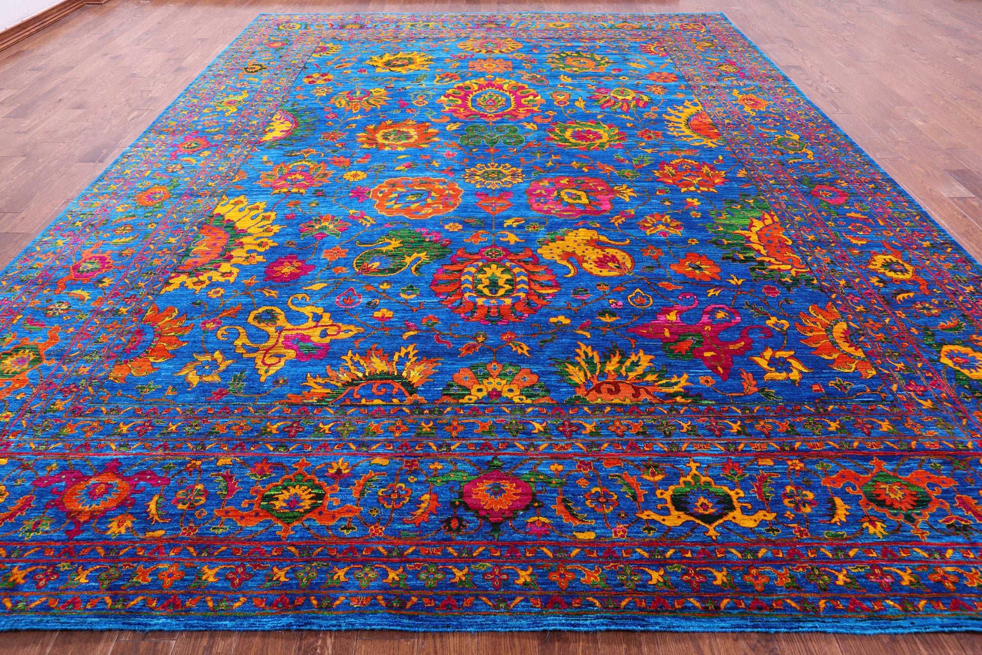 Blue Persian Tabriz Hand Knotted 100% Silk Rug - 11' 10" X 15' 1" - Golden Nile