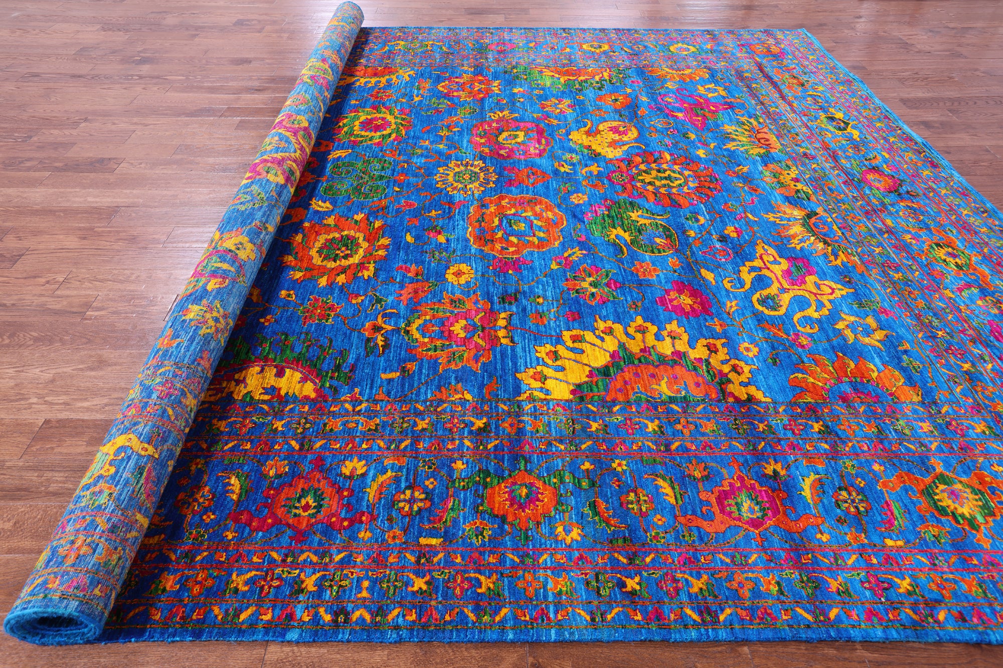 Blue Persian Tabriz Hand Knotted 100% Silk Rug - 11' 10" X 15' 1" - Golden Nile