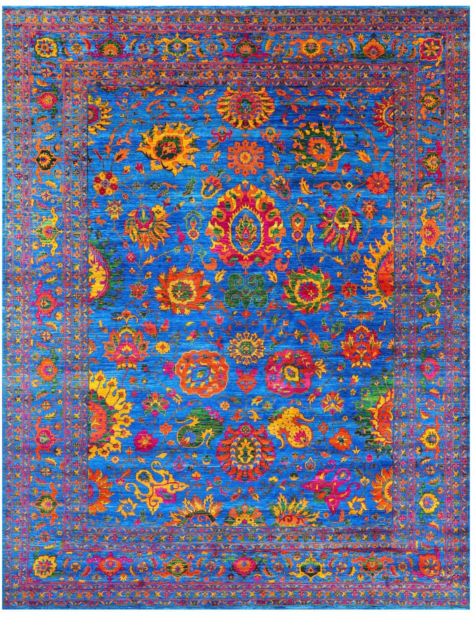 Blue Persian Tabriz Hand Knotted 100% Silk Rug - 11' 10" X 15' 1" - Golden Nile