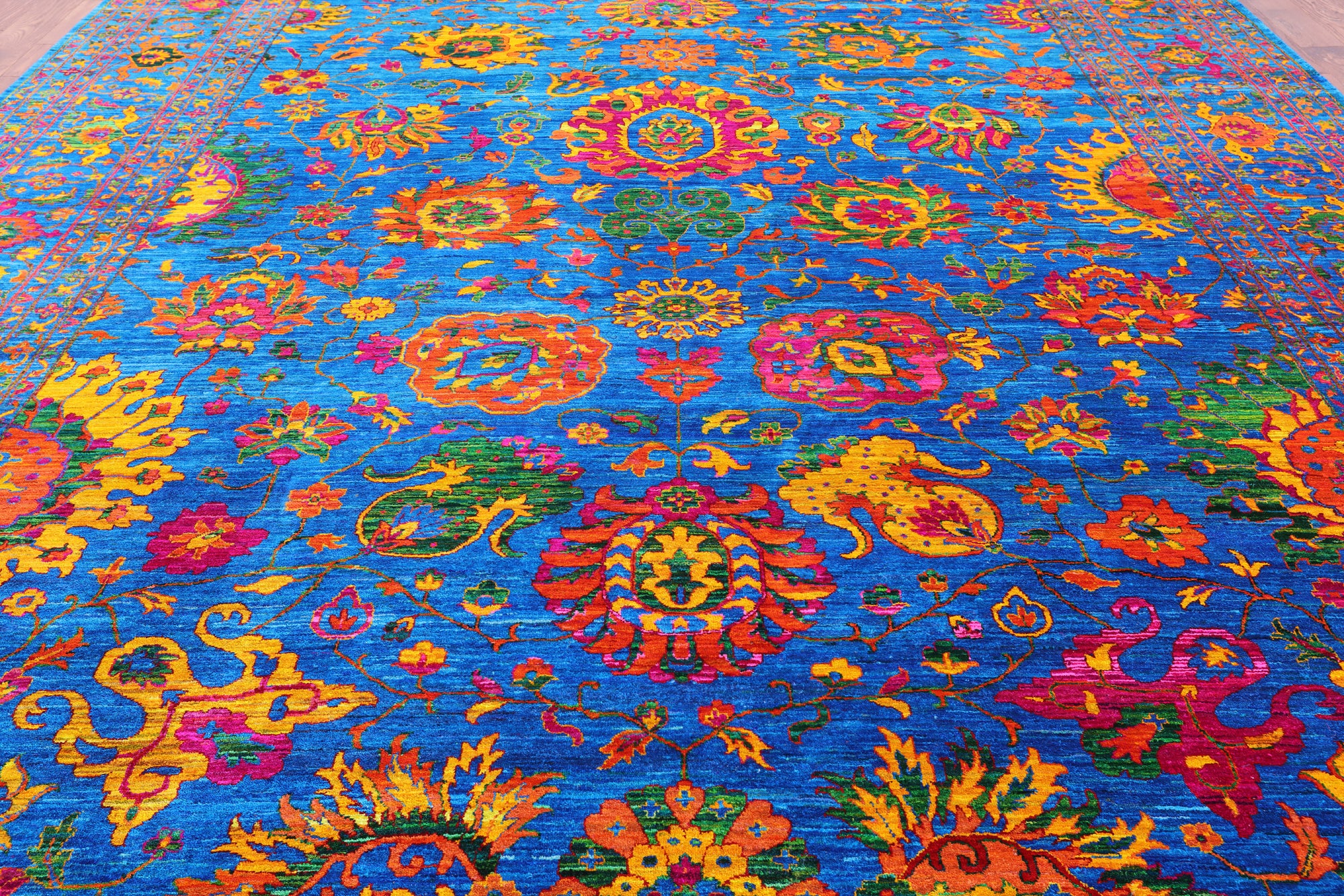 Blue Persian Tabriz Hand Knotted 100% Silk Rug - 11' 10" X 15' 1" - Golden Nile