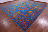 Blue Persian Tabriz Hand Knotted Silk Rug - 11' 10" X 15' 1" - Golden Nile