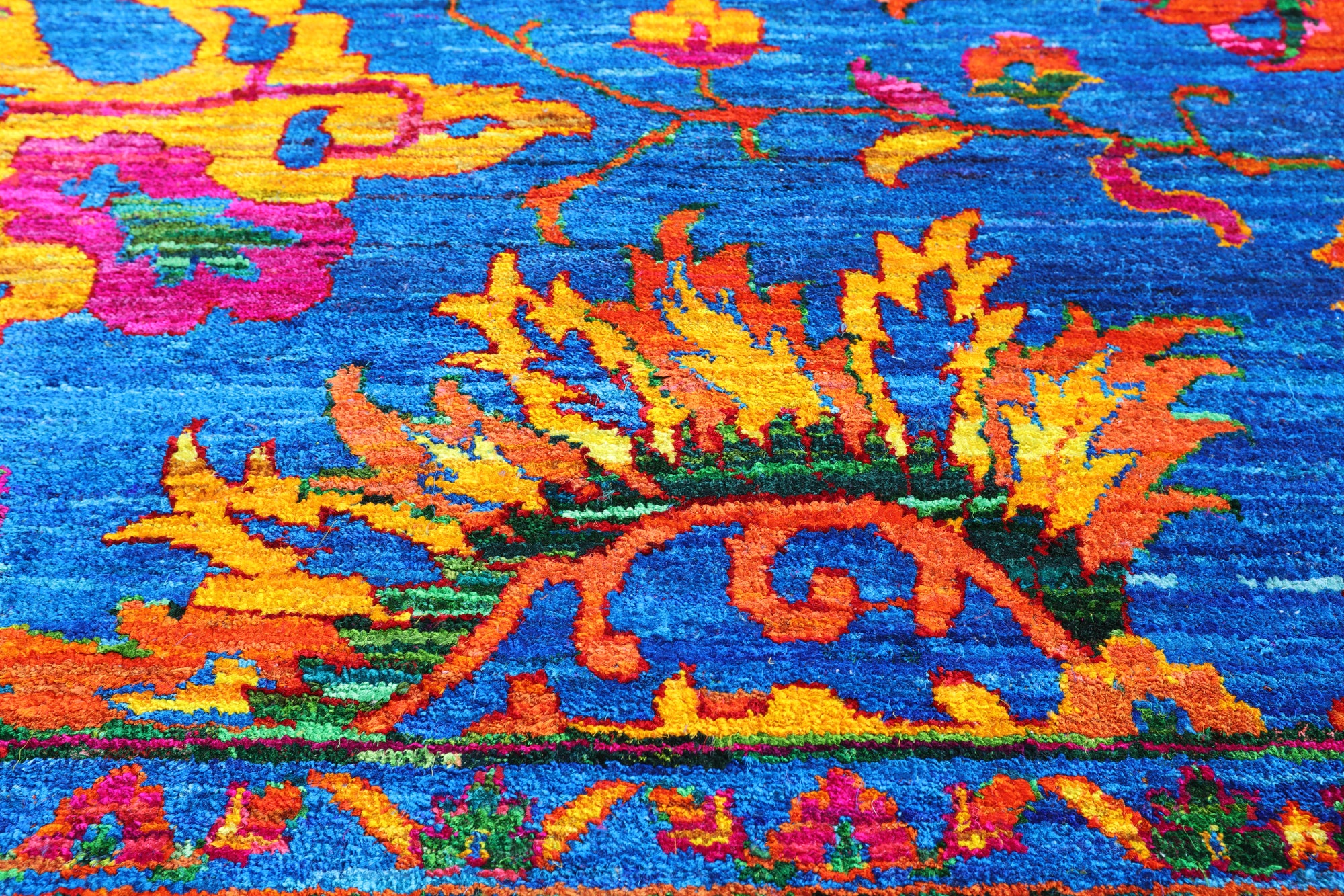 Blue Persian Tabriz Hand Knotted 100% Silk Rug - 11' 10" X 15' 1" - Golden Nile